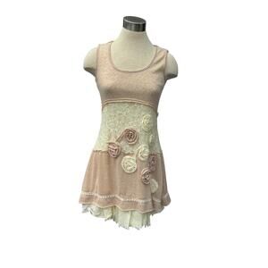 Ryu Boho Romantic Tunic Dress Tan & Cream Small